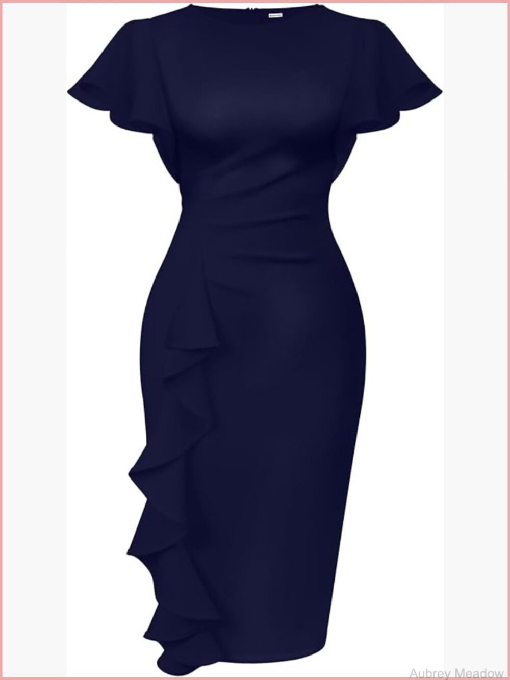 Vintage Ruffle Sleeve Ruched Bodycon Midi Pencil Dress Work